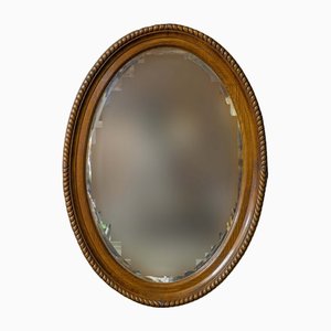 Large Early 20th Century Oval Oak Mirror