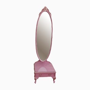Vintage French Cheval Mirror with Pink Drawer