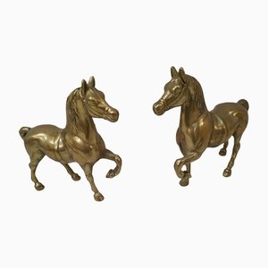 Vintage French Art Deco Horses Figures in Brass, Set of 2