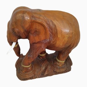 Vintage Indian Elephant in Solid Wood
