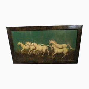 Helene Whitwell, Galloping Horses, 1970s, Oil on Lacquered Panel, Framed