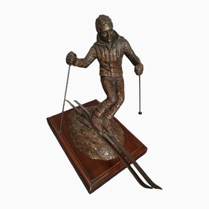 Vintage Art Deco Skiing Statue in Bronze