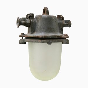 Industrial Gray Cast Iron Frosted Glass Pendant Lamp