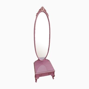 Vintage French Cheval Mirror with Pink Drawer