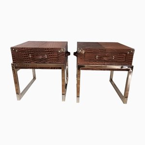 Vintage Bedside Tables in Faux Croc Leather