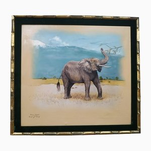 David J. Perkins, African Elephant Painting, 1960s, Acrylic on Linen, Framed