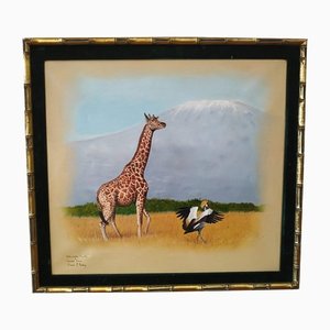 David J. Perkins, Reticulated Giraffe Painting, 1960s, Acrylic on Linen, Framed