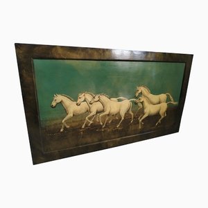 Galoppierende Pferde Gemälde, 1970er, Öl auf Lack, gerahmt