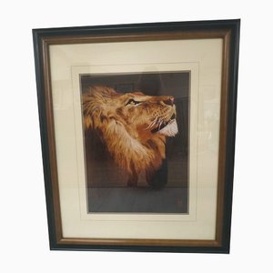 Modern Chinese Lion, Silk Embroidery & Textile on Panel, Framed