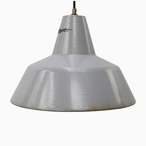 Lámparas colgantes industriales holandesas esmaltadas en gris de Philips