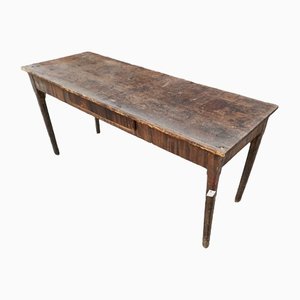 Long Antique Table in Fir and Lacquered Imitation Wood