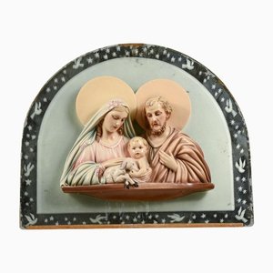 Sacra Famiglia in gesso e policroma con specchio e decorazioni, Italia, anni '50