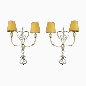 Italian Silver Plated Brass 2 Lights Sconces , Set of 2