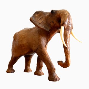 Elefanti in pelle marrone, anni '60, set di 2