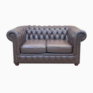 Vintage Brown Leather 2 -Seater Chesterfield Sofa, 1980s