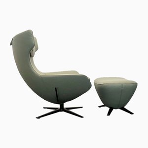 Plus Leather Armchair with Stool Lounge Chair by Leolux Caruzzo, Set of 2