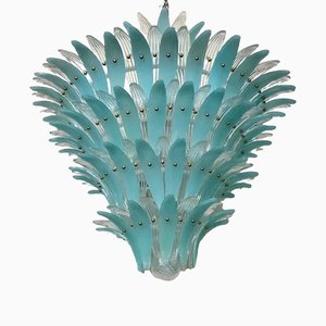 Lampadario a forma di palmette in vetro di Murano blu chiaro nello stile di Barovier & Toso, 1990