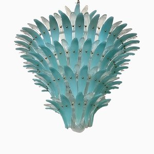 Light Blue Murano Glass Palmettes Chandelier in the style of Barovier & Toso, 1990