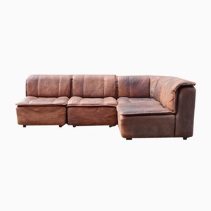 Vintage Modular Sofa in Brown Leather from Rolf Benz, 1970, Set of 4