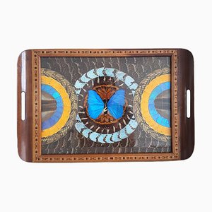 Vintage Inlaid Butterfly Serving Tray from Carlos Zipperer, Brazil, 1930s