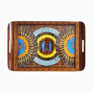 Vintage Inlaid Butterfly Serving Tray from Carlos Zipperer, Brazil, 1930s
