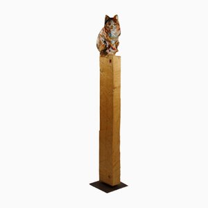 Wooden Cat Sculpture from Jurgen Lingl Rebetez