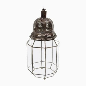 Large Floor Lantern in Brass and Glass