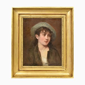 Portrait of a Young Woman, 19th-Century, Oil on Wood, Framed