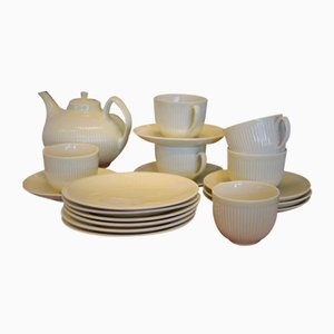Vintage Teacups, Small Plates and Teapot Kolorita by Hertha Bengtson for Rörstrand, Set of 20