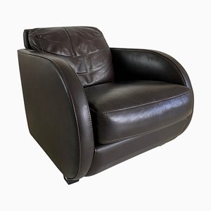 Fauteuil Style Art Déco Vintage en Cuir Marron de Roche Bobois