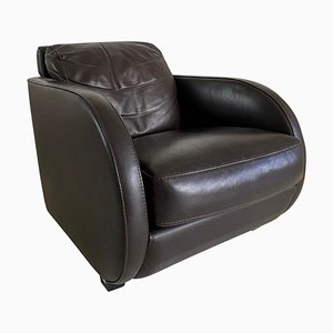 Vintage Art Deco Style Lounge Chair in Brown Leather from Roche Bobois