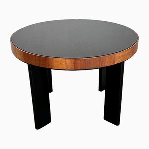 Italian Art Deco Style Coffee Table in Wood with Glass Top, 1970s