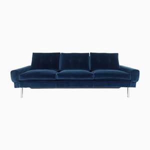 Mid-Century Modern Blue Velvet Three Seater Sofa attributed to Knoll International, 1960s
