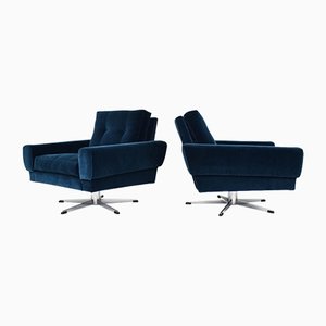 Mid-Century Modern Blue Velvet Armchairs in the style of Knoll International, 1960s, Set of 2