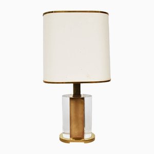 Solid Acrylic Glass and Brass Table Lamp by Gabriella Crespi for Atelier Crespi, Italy, 1970s