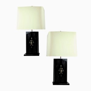 Table Lamps in Black Lackered Resin by Jean Claude Dresse, Set of 2