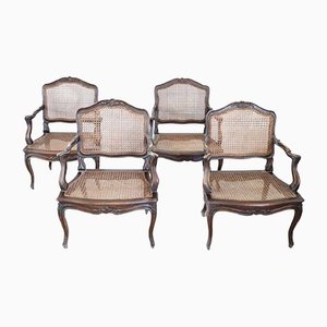 Antique Walnut Armchairs with Vienna Straw, Set of 4, 1880s