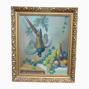 Painting of a Pheasant, 1970s, Oil on Cardboard, Framed