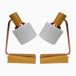 Lámparas de mesita de noche de cobre y vidrio de Temde, años 60. Juego de 2