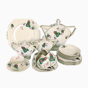 Art Deco Porcelain Tea Service for 5, Czechoslovakia, 1930s, Set of 19