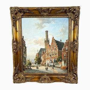 Landscape Scene Painting, the Netherlands, 20th-Century, Oil on Canvas, Framed