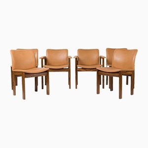 Rosewood and Leather Dining Chairs, 1960s, Set of 6