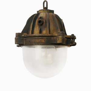 Vintage French Brown Cast Iron Industrial Pendant Lamp by Mapelec Amiens