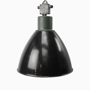 Large Vintage Dark Gray Enamel Industrial Pendant Light