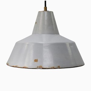Lampe à Suspension d'Usine Vintage Industrielle en Émail Gris de Philips, Pays-Bas