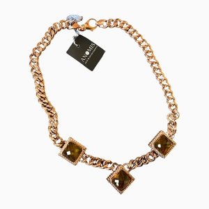 Italian Gilded Sterling Silver and Square Hydrotermal Quartz Necklace, 1990s