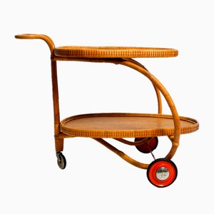 Mid-Century Modern Italian Bamboo and Teak Bar Cart