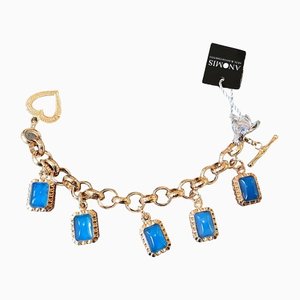 Italian Blue Agate and Gilded Sterling Silver Charm Bracelet, 1990s