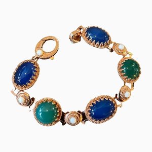 Italian Green and Blue Agate Bronze Bracelet, 1990s