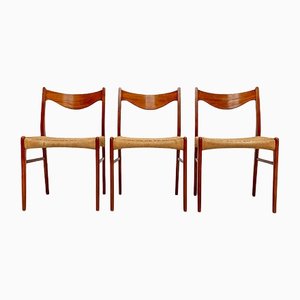 Teak Paper Cord Dining Chairs by Arne Wahl Iversen for Glyngøre Stølefabrik, 1950s, Set of 3